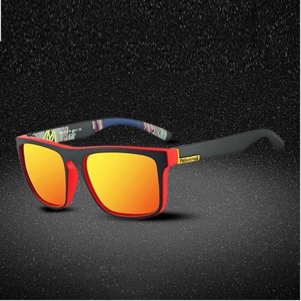 Mens Polarized Sport‎ Sunglasses Red Black Frame Orange Fire Mirror Lenses Beach